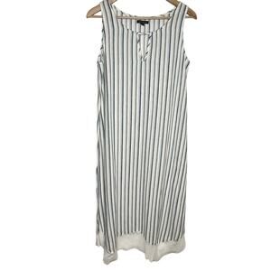For Cynthia Womens Linen Midi Dress Small White Blue Stripe Coastal Beach Swim